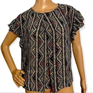 BCBGENERATION FLOWY RUFFLE SLEEVE TOP  SZ S